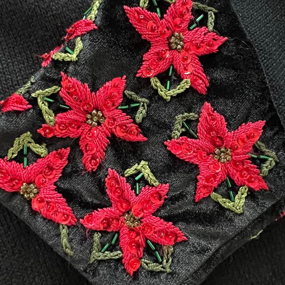 Vintage Tiara International Poinsettia Cardigan Sweater Medium Holiday Christmas - Picture 4 of 7